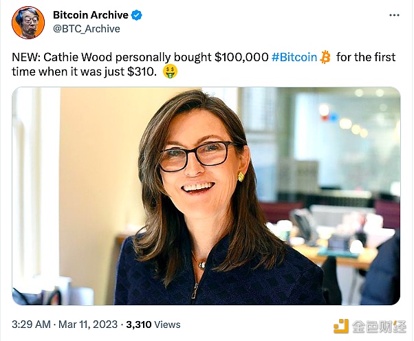 Cathie Wood以310美元的价格购买了10万美元的比特币-第1张图片-欧意下载